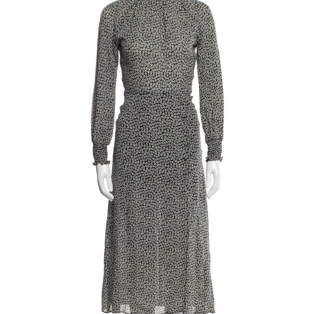 Reformation Maxi Dress Size 12 Black White Floral Long Sleeve High Neck Cute